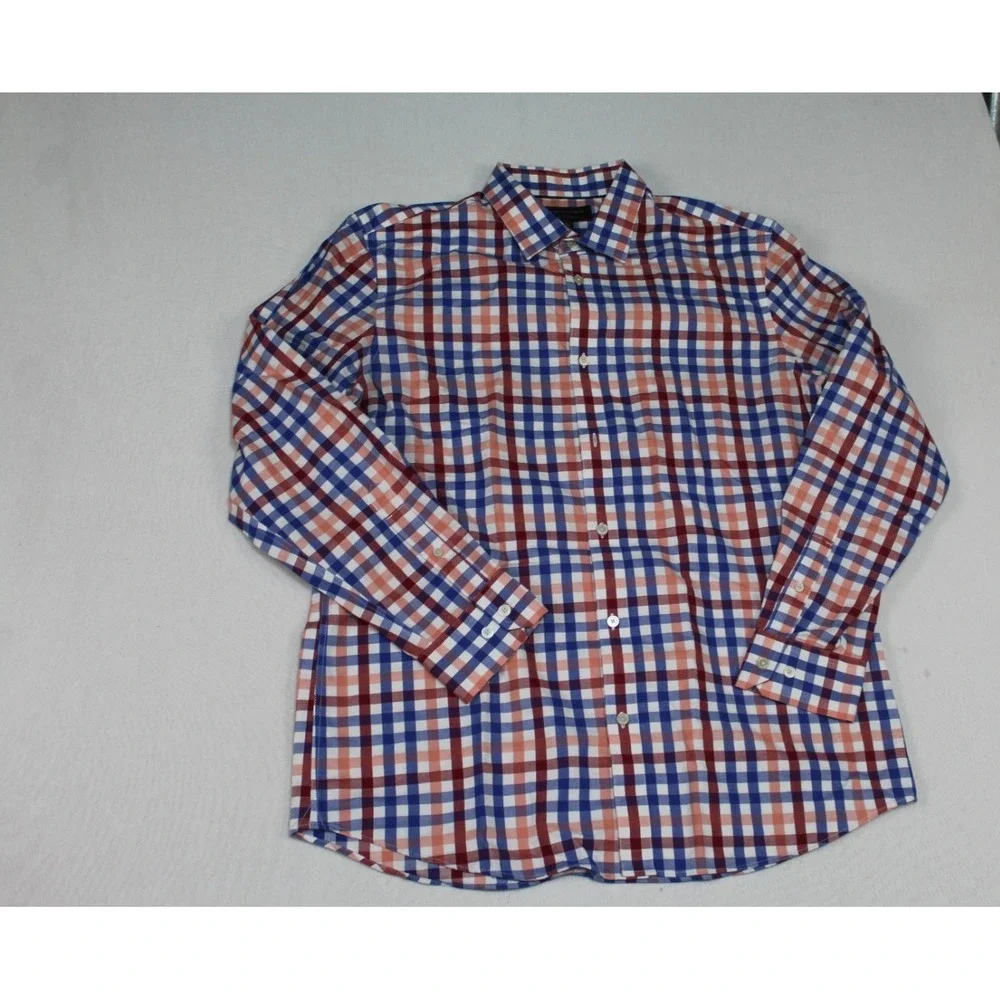 Banana Republic Men Blue Casual Button Down Plaid Long Sleeve Collar Size Large